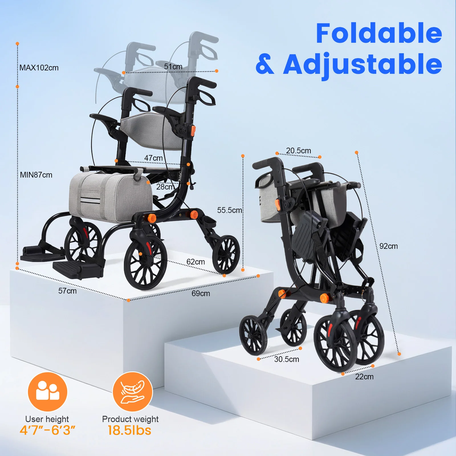 Amazon Listing Design for a 2-in-1 Rollator Transport Chair ecommerce product visual