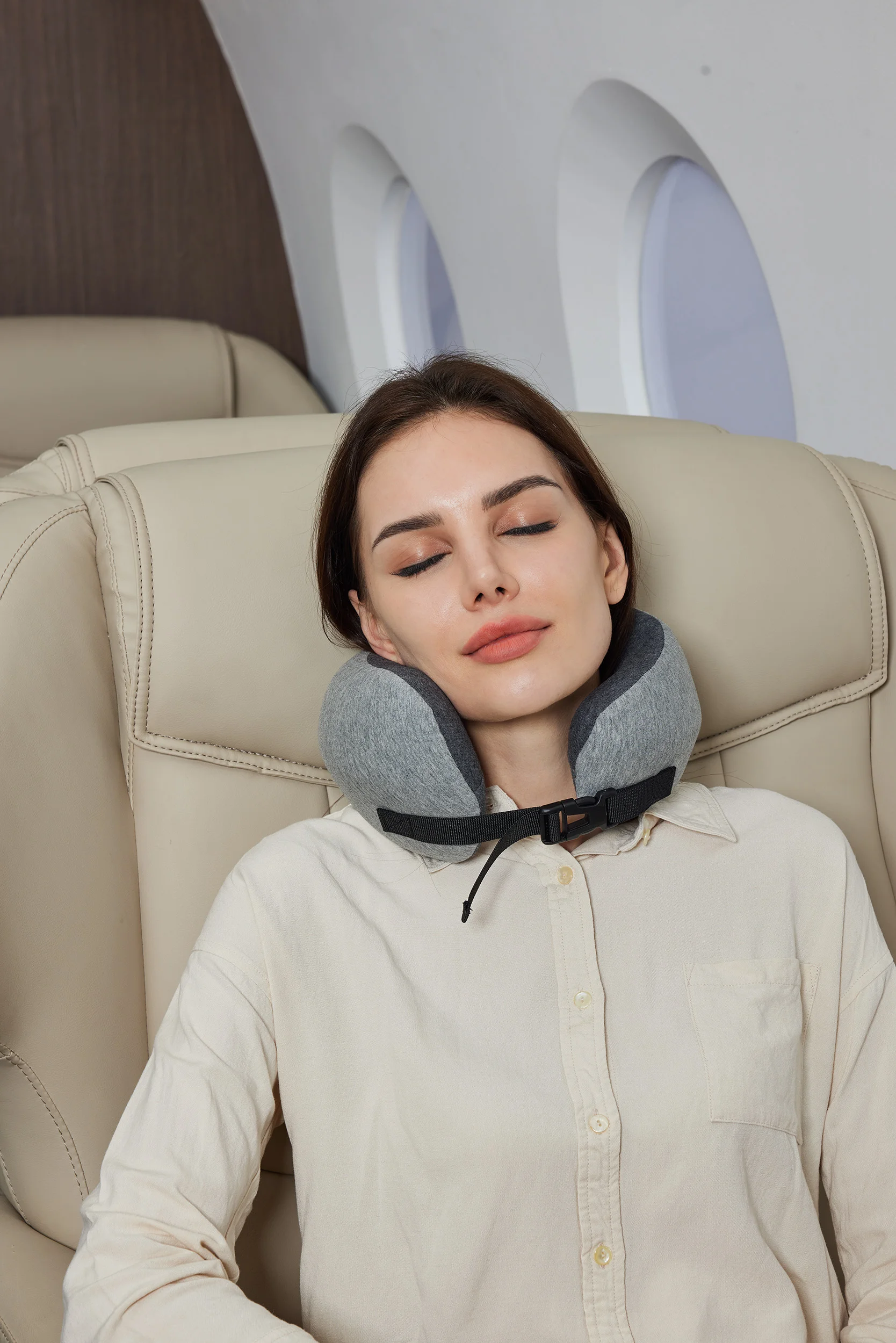 Lifestyle product photography for premium travel neck pillow