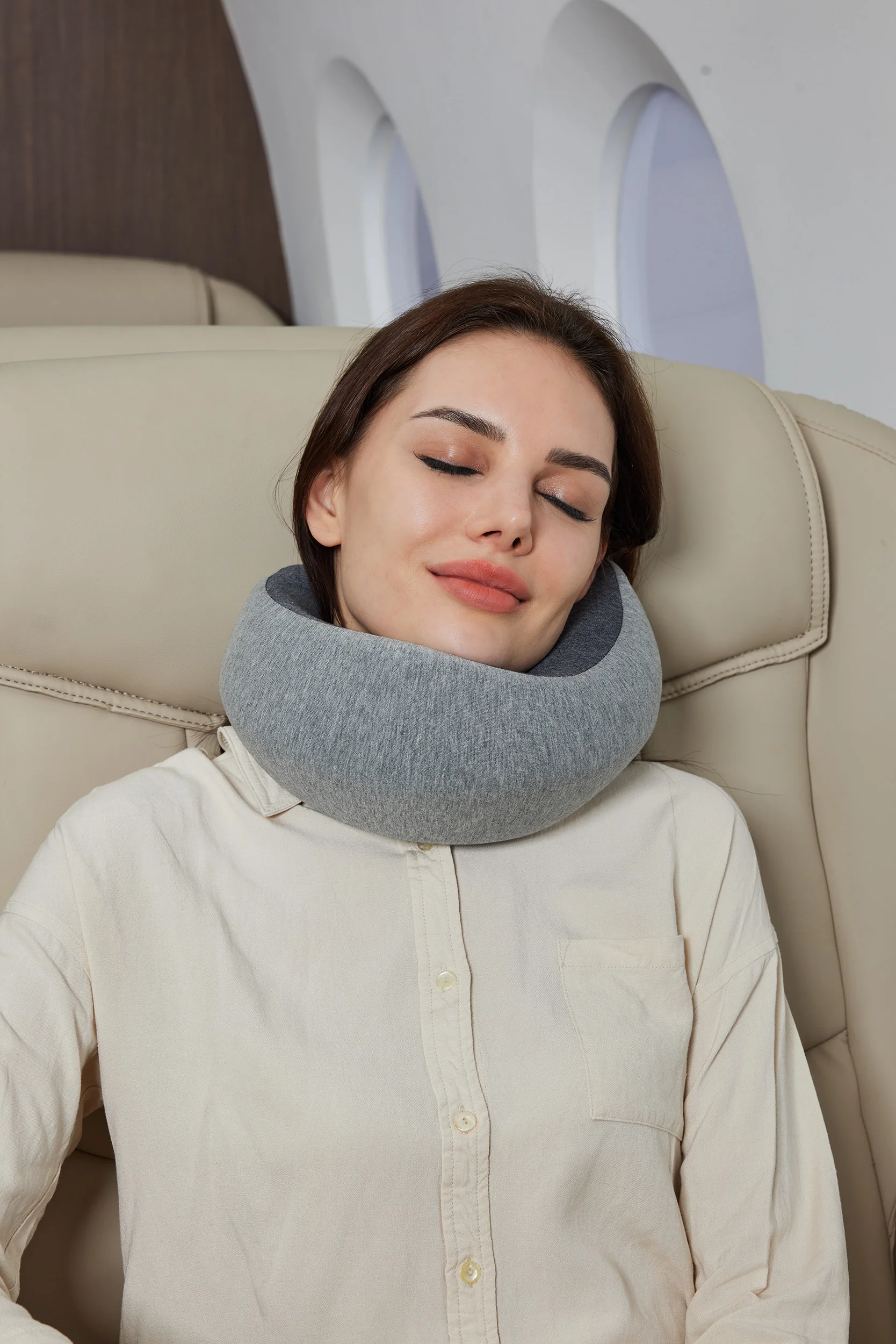 Lifestyle product photography for premium travel neck pillow